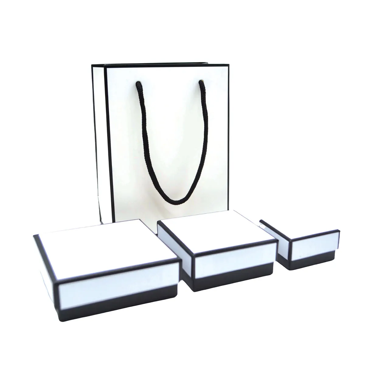 Boîte à bijoux carton 9 x 9 x 3,5 cm blanc liseré noir – écrin bijoux carton – Lot de 20 - Écrins à bijoux, Coffrets à bijoux-1