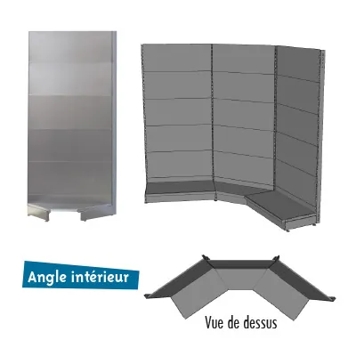 Tablette tôle d'angle intérieur pour gondole P 30 cm - Gris métallisé - Ligne Store gris métallisé pas de 25 mm-1