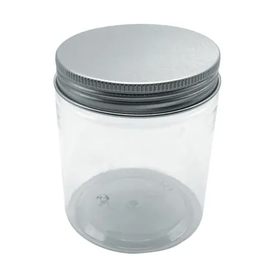 Pot à vis PET transparent avec couvercle aluminium 250 ml, paquet de 6 - Bouteilles et pots cylindriques