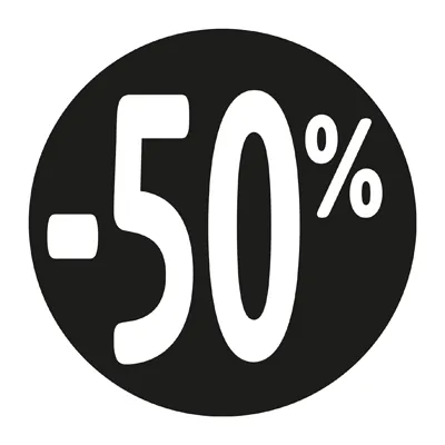 Etiquette Soldes -50% noir ø36mm - Sticker Soldes -50% - Paquet de 500 - Gommettes adhésives évènementielles
