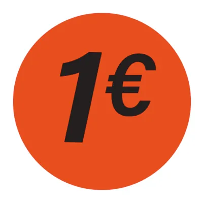 Pastille adhésive '1€' rond ø 36 mm, Orange fluo - Sticker promo - Lot de 500 - Étiquettes adhésives Soldes