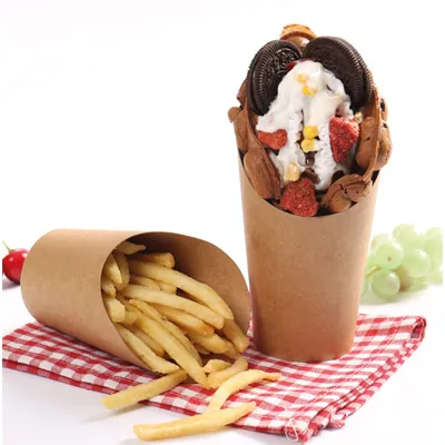 Pot wrap carton 350 ml 11,8 x 9 cm - Etui wrap - Gobelet snack - Brun - Lot de 50 - Emballage snacking-2