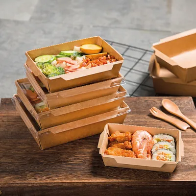 Boîte salade avec couvercle fenêtre 2100 ml 22 x 16,4 x 6,5 cm carton kraft - Boîte salade à emporter - Lot de 50 - Boîtes salade, Bols salade-2