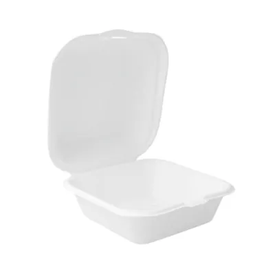 Boîte burger 15,5 x 15 x 8,2 cm fibre végétale - Boîte à hamburger - Blanc - Lot de 50 - Emballage snacking