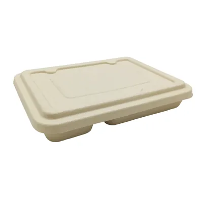 Plateau repas à emporter 4 compartiments 1400 ml fibre végétale 28 x 21 x 4 cm - Lot de 25 - Boîtes repas jetables, Plateaux compartimentés-2