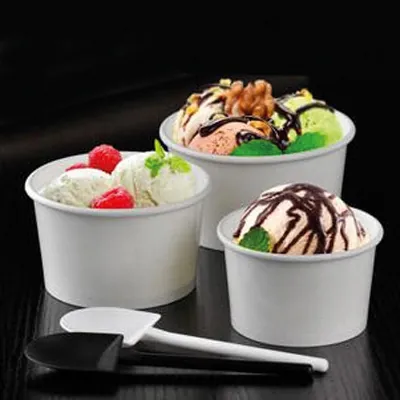 Pot à glace carton 230 ml ø 9 x ø 7,4 x 6,3 cm - Pot à dessert - Blanc - Lot de 25 - Emballage snacking-2