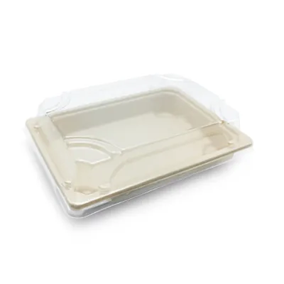 Boîte sushis avec couvercle transparent 23 x 14 x 4,8 cm fibre végétale - Plat sushis - Sushis box - Lot de 50 - Emballage snacking-1