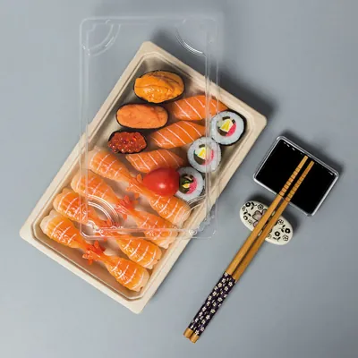 Boîte sushis avec couvercle transparent 23 x 14 x 4,8 cm fibre végétale - Plat sushis - Sushis box - Lot de 50 - Emballage snacking-2