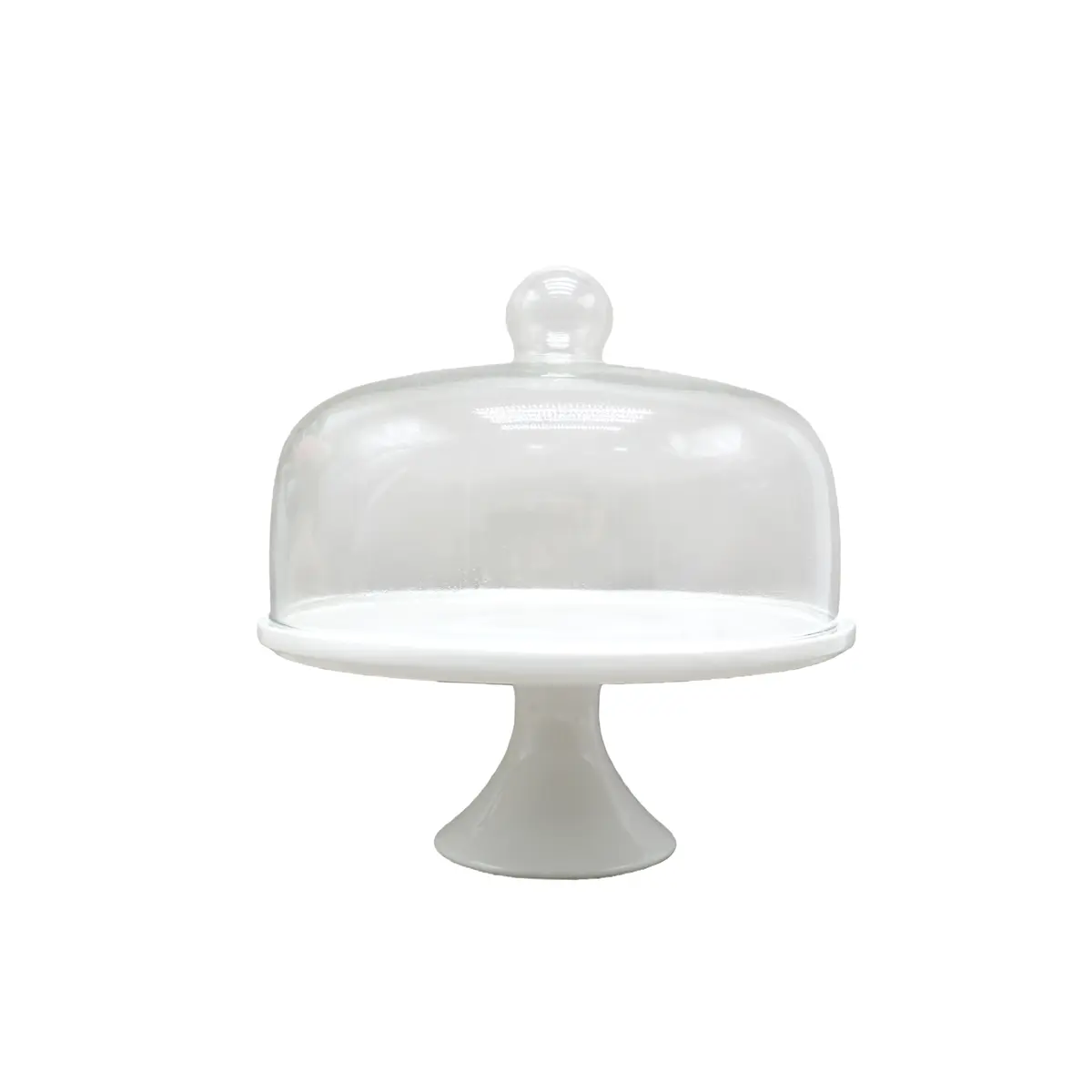 Cloche à gâteau en verre sur pied céramique ø 23 x H 24 cm - Présentoir gâteau sur pied - Blanc - Cloches à gâteaux, Présentoirs gâteaux