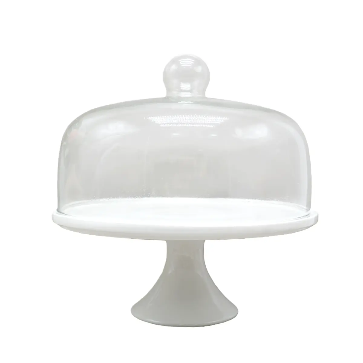 Cloche à gâteau en verre sur pied céramique ø 29,5 x H 30 cm - Présentoir gâteau sur pied - Blanc - Cloches à gâteaux, Présentoirs gâteaux