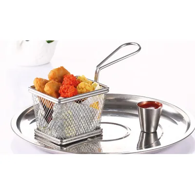 Mini panier à frites inox avec poignée 12,5 x 9,7 x 8,2 cm - Panier frites individuel - Barquettes frites, Cornets frites-1