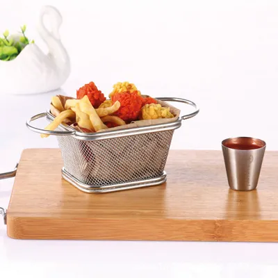 Mini panier à frites inox avec poignée 10,5 x 9 x 6 cm - Panier frites individuel - Barquettes frites, Cornets frites-1