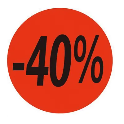Pastille adhésive promo '-40%' rond ø 36 mm, Orange fluo - Sticker promo - Lot de 500 - Gommettes adhésives évènementielles