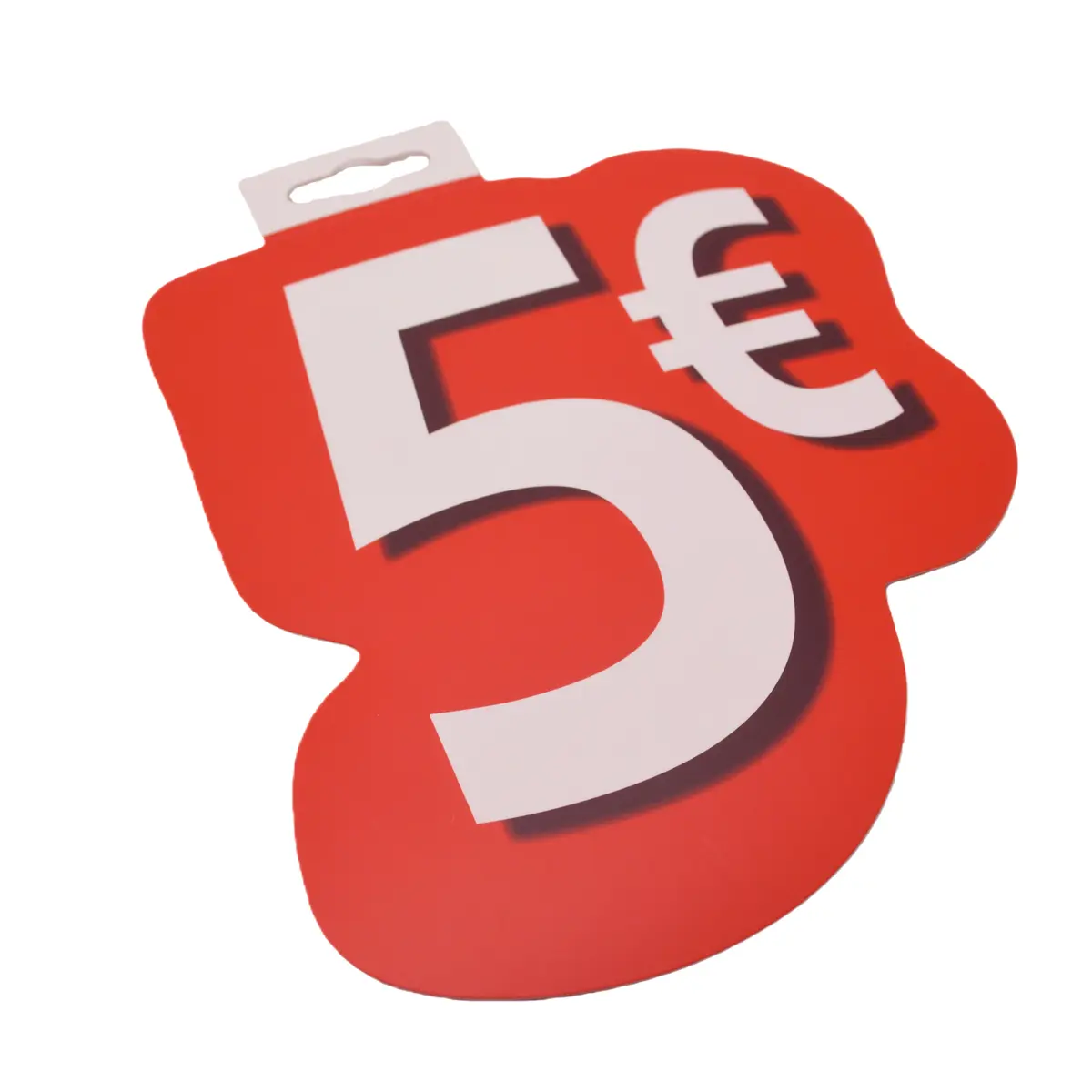 Affiche prix 5€ cartonnée Rouge / Blanc 19 x 21,5 cm - Affiches Prix et Pourcentages-2
