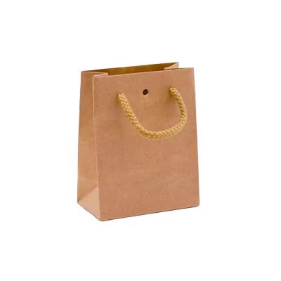 Sacs kraft luxe bruns poignées cordelette 11,4+6,4x14,6 cm 170g/m² – Paquet de 20 - Sacs kraft luxe