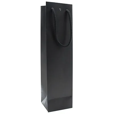Sac bouteille noir mat pelliculé poignées cordelette - 1 bouteille - Paquet de 20 - Sacs pour bouteilles de vin