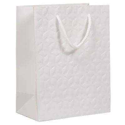 Sacs embossés blanc - moyen modèle - Sacs pelliculés poignées cordelette