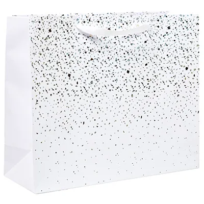 Sac cadeau pelliculé Terrazzo blanc / or / argent irisé 36 + 13 x H 30 cm - Paquet de 20 - Sacs pelliculés à motifs