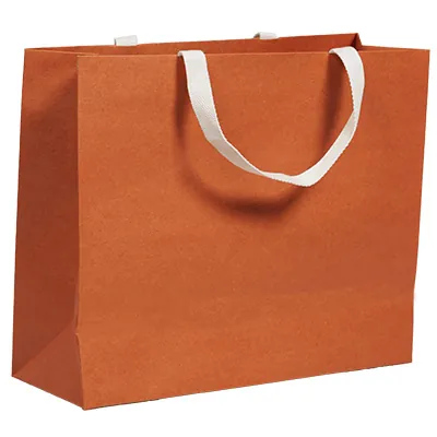 Sacs luxe terracotta poignées coton - 33 + 13 x H 25 cm - Sacs kraft luxe
