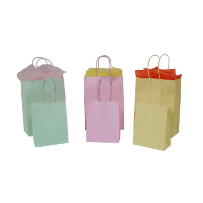 Sacs kraft jaune pastel à poignées torsadées 16+8x22cm 120g/m² (x50) - Sacs kraft couleur poignées torsadées-3