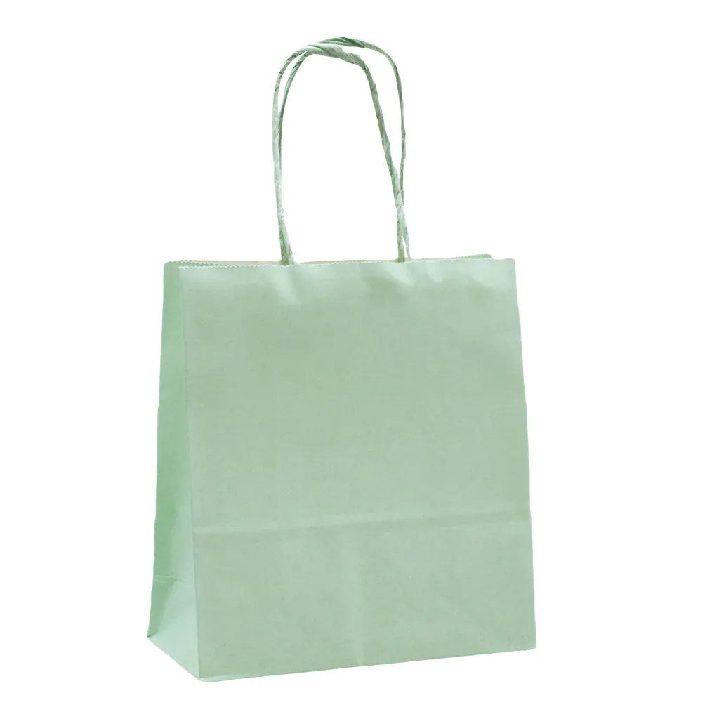 Sac kraft vert pastel à poignées torsadées 12+6x15cm 120g/m² (x50) - Sacs kraft couleur poignées torsadées-1