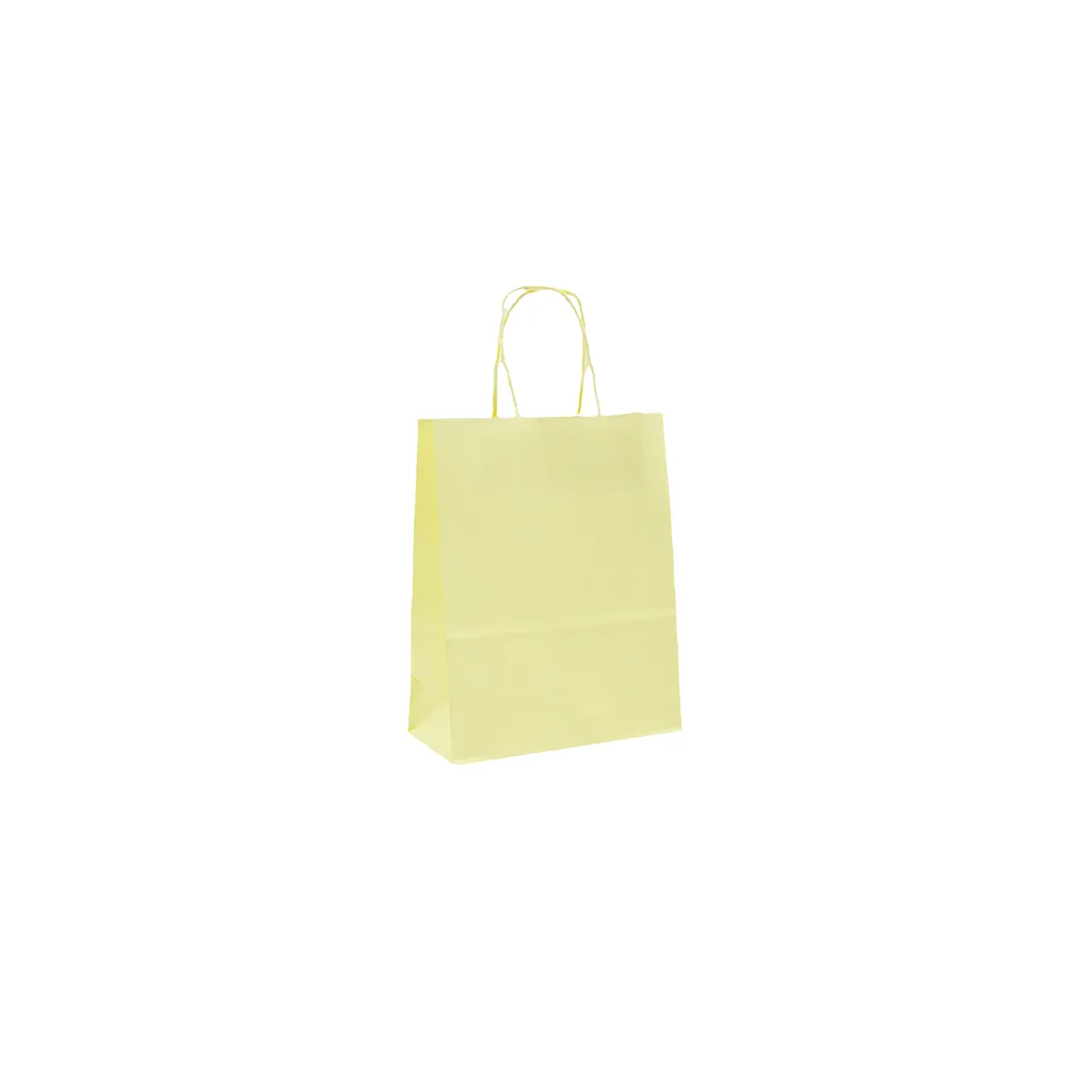 Sac kraft jaune pastel à poignées torsadées 12+6x15cm 120g/m² (x50) - Sacs kraft couleur poignées torsadées