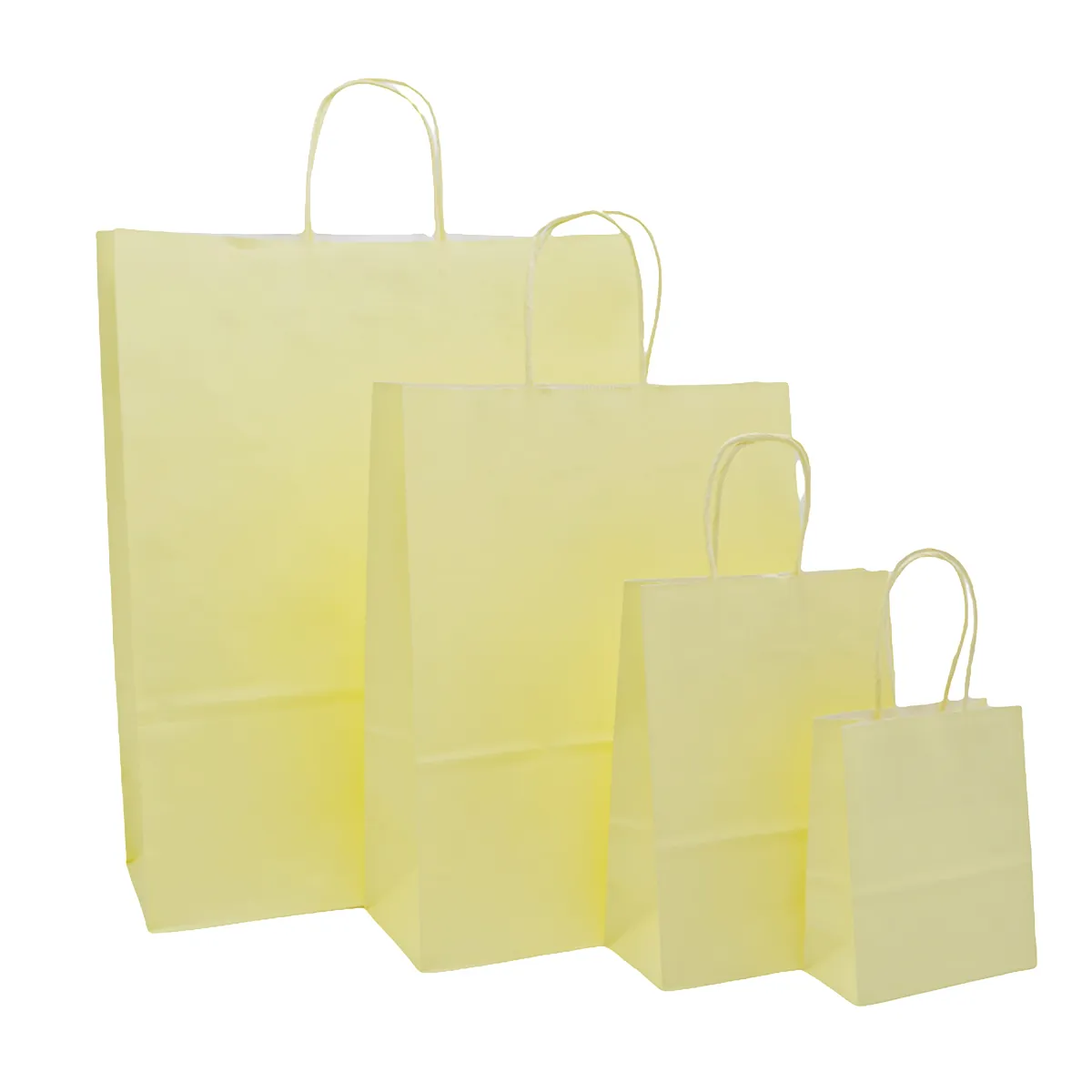 Sacs kraft jaune pastel poignées torsadées 26+12x33 cm 117g/m² – Paquet de 100 - Sacs kraft couleur poignées torsadées-1
