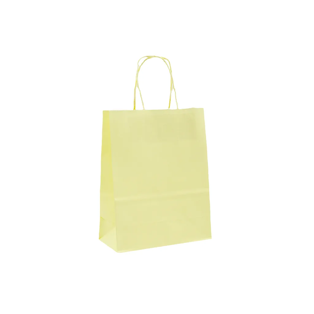 Sacs kraft jaune pastel à poignées torsadées 16+8x22cm 120g/m² (x50) - Sacs kraft couleur poignées torsadées