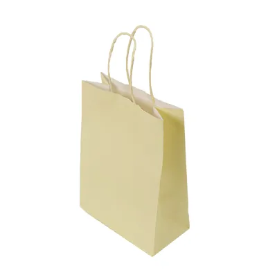 Sacs kraft jaune pastel à poignées torsadées 16+8x22cm 120g/m² (x50) - Sacs kraft couleur poignées torsadées-1