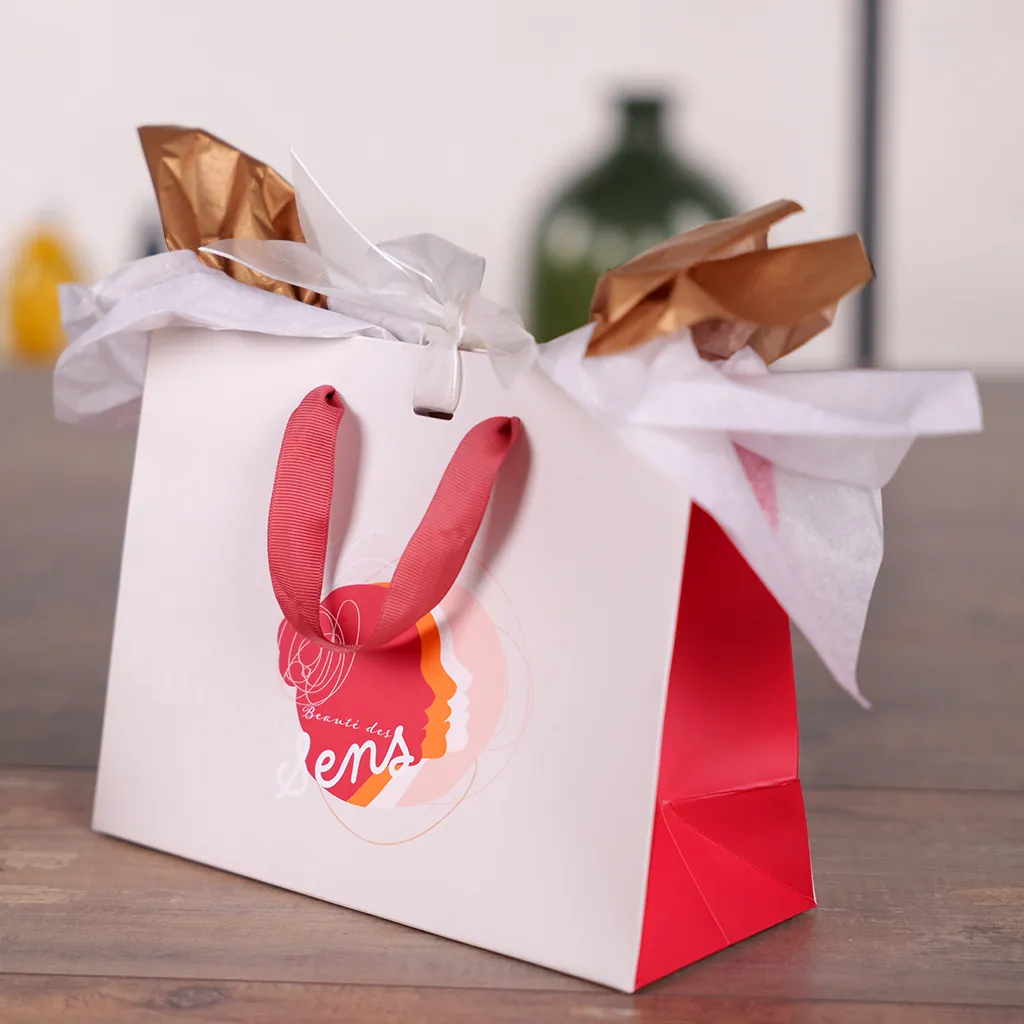 Sacs papier kraft poignées rubans - 22 + 9 x 17 cm - collection Beauté - Sacs pelliculés à motifs-2