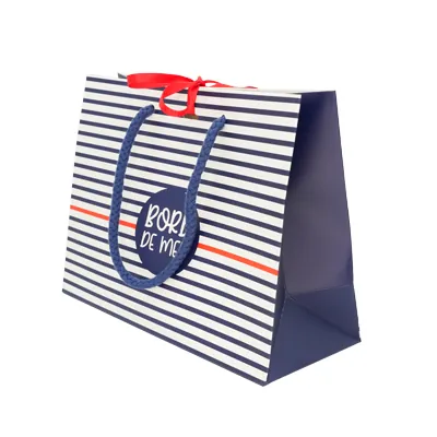 Sacs papier kraft poignées cordelettes - 22+9x17cm - Collection Mer - Sacs pelliculés à motifs-2