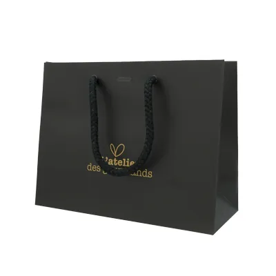 Sacs papier kraft poignées cordelettes - 22+9x17 cm - collection Épicerie Fine - Sacs pelliculés à motifs