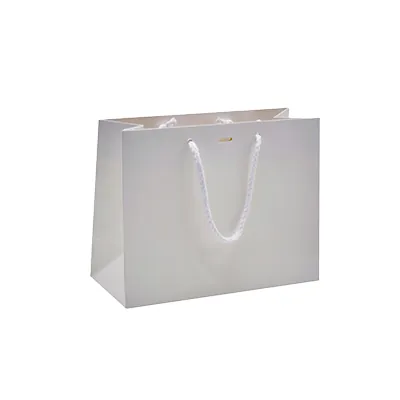 Sac pelliculé blanc mat poignées cordelette 23 x 10 x 18 cm 190g – Paquet de 20 - Sacs pelliculés poignées cordelette-1