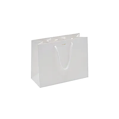 Sac pelliculé blanc mat poignées cordelette 23 x 10 x 18 cm 190g – Paquet de 20 - Sacs pelliculés poignées cordelette