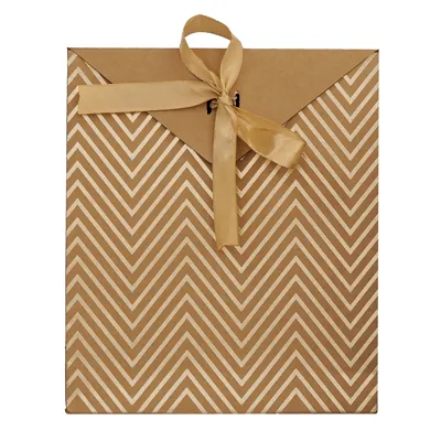 Pochettes cadeaux Chevrons - brun / or - moyen modèle - Pochettes cadeaux luxe-1