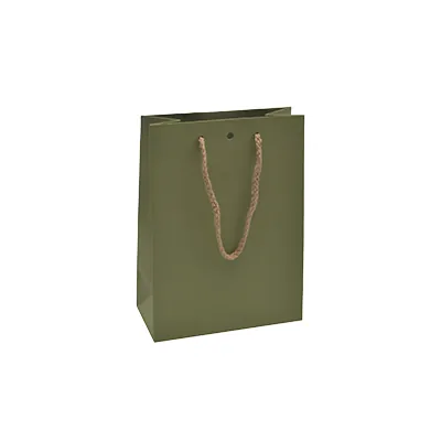 Sacs kraft Vert sauge avec poignées cordelières - 16+8 x22 cm - Sacs kraft luxe