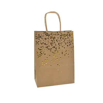 Sac kraft Luxe brun / or et poignées torsadées 16+8x22cm – Paquet de 20 - Sacs kraft luxe