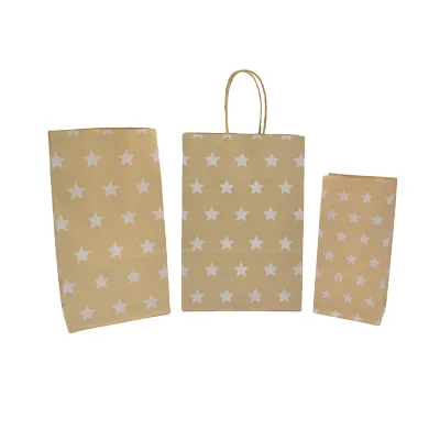 Sac cadeau kraft brun à étoiles blanches poignées torsadées 16 + 8 x 23 cm - Paquet de 100 - Sacs kraft à motifs-1