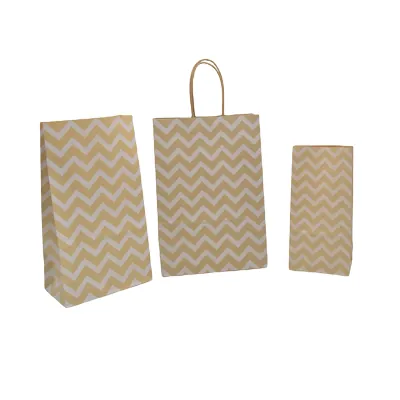Sac cadeau kraft brun à chevrons blancs poignées torsadées 16 + 8 x 23 cm - Paquet de 100 - Sacs kraft à motifs-2