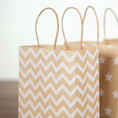 Sac cadeau kraft brun à chevrons blancs poignées torsadées 16 + 8 x 23 cm - Paquet de 100 - Sacs kraft à motifs-1