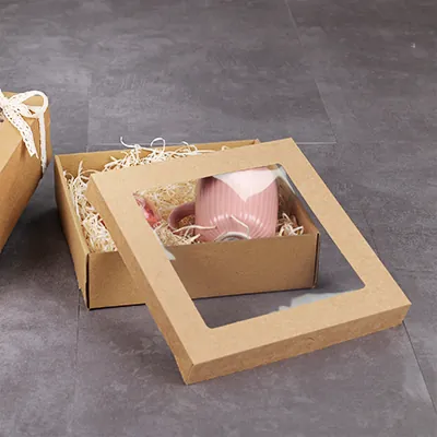 Boite kraft avec fenêtre transparente, brun, 22,5 x 22,5 x 6 cm, paquet de 10 - Boites cloches-1