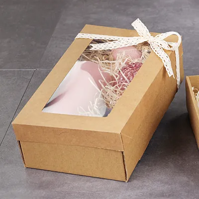 Boite kraft avec fenêtre transparente, brun, 25,5 x 15,3 x 8 cm, paquet de 10 - Boites cloches-1