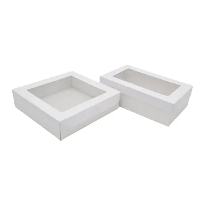 Boîte cadeau carton blanche à fenêtre avec couvercle 25,5 x 15,3 x 8 cm – Lot de 10 - Boites cloches-1