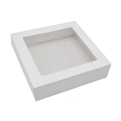 Boîte cadeau carton blanche à fenêtre avec couvercle 22,5 x 22,5 x 6 cm – Lot de 10 - Boites cloches-2