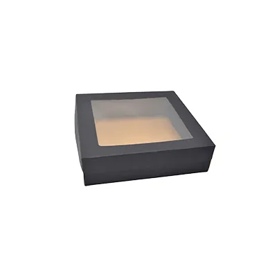 Boîte cadeau cloche carrée noire à couvercle transparent 22,5x22,5x6cm – Paquet de 10 - Boites cloches-2