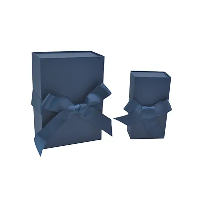 Boîte cadeau tissu avec noeud bleu marine mat 18 x 10 x 7 cm, paquet de 5 - Boites cadeaux carton pliables-1