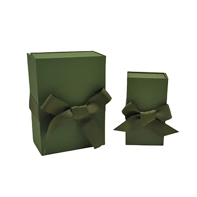 Boîte cadeau tissu avec noeud kaki mat 18 x 10 x 7 cm, paquet de 5 - Boites cadeaux carton pliables-3