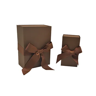 Boîte cadeau tissu avec noeud marron mat 23 x 16 x 9 cm, paquet de 5 - Boites cadeaux carton pliables-2