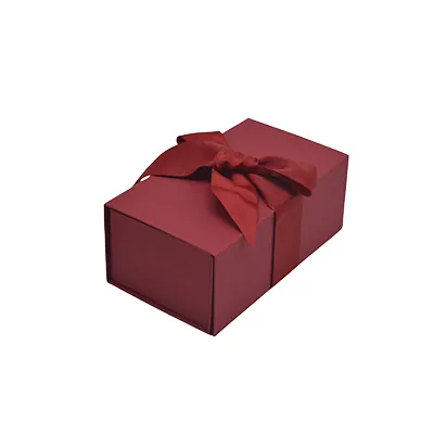 Boîte cadeau tissu avec noeud bordeaux mat 18 x 10 x 7 cm, paquet de 5 - Boites cadeaux carton pliables