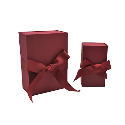 Boîte cadeau tissu avec noeud bordeaux mat 23 x 16 x 9 cm, paquet de 5 - Boites cadeaux carton pliables-2